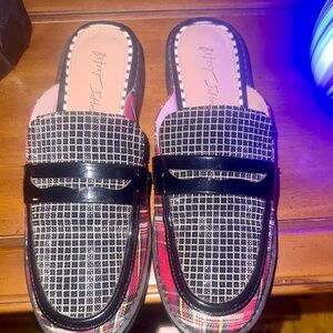 Betsey Johnson Black & Red Plaid Slip-On Loafers